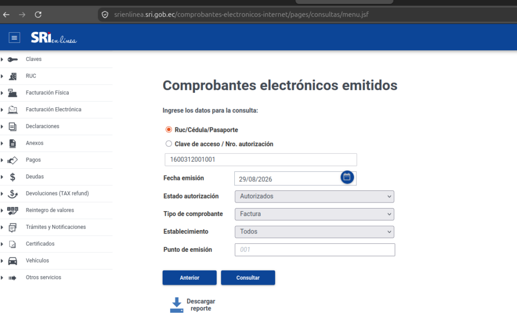 Filtro de comprobantes electrónicos emitidos por fecha de emisión